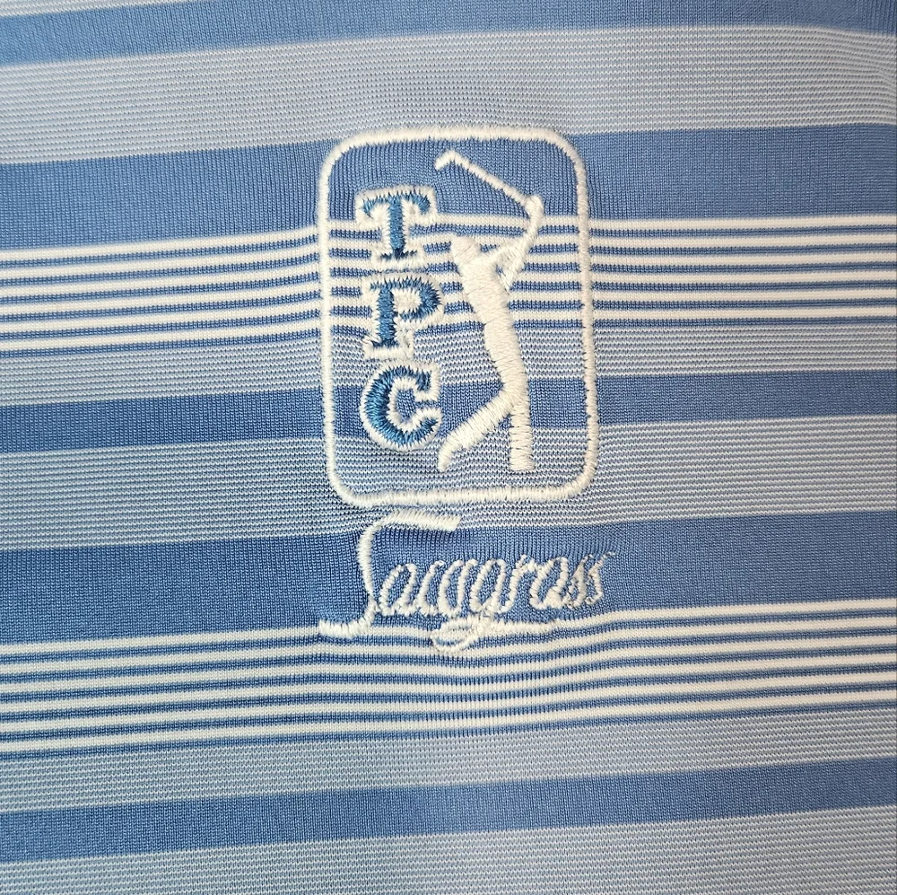 Peter Millar  Comfort Polo Shirt XL Blue White Stripe TPC Sawgrass Golf